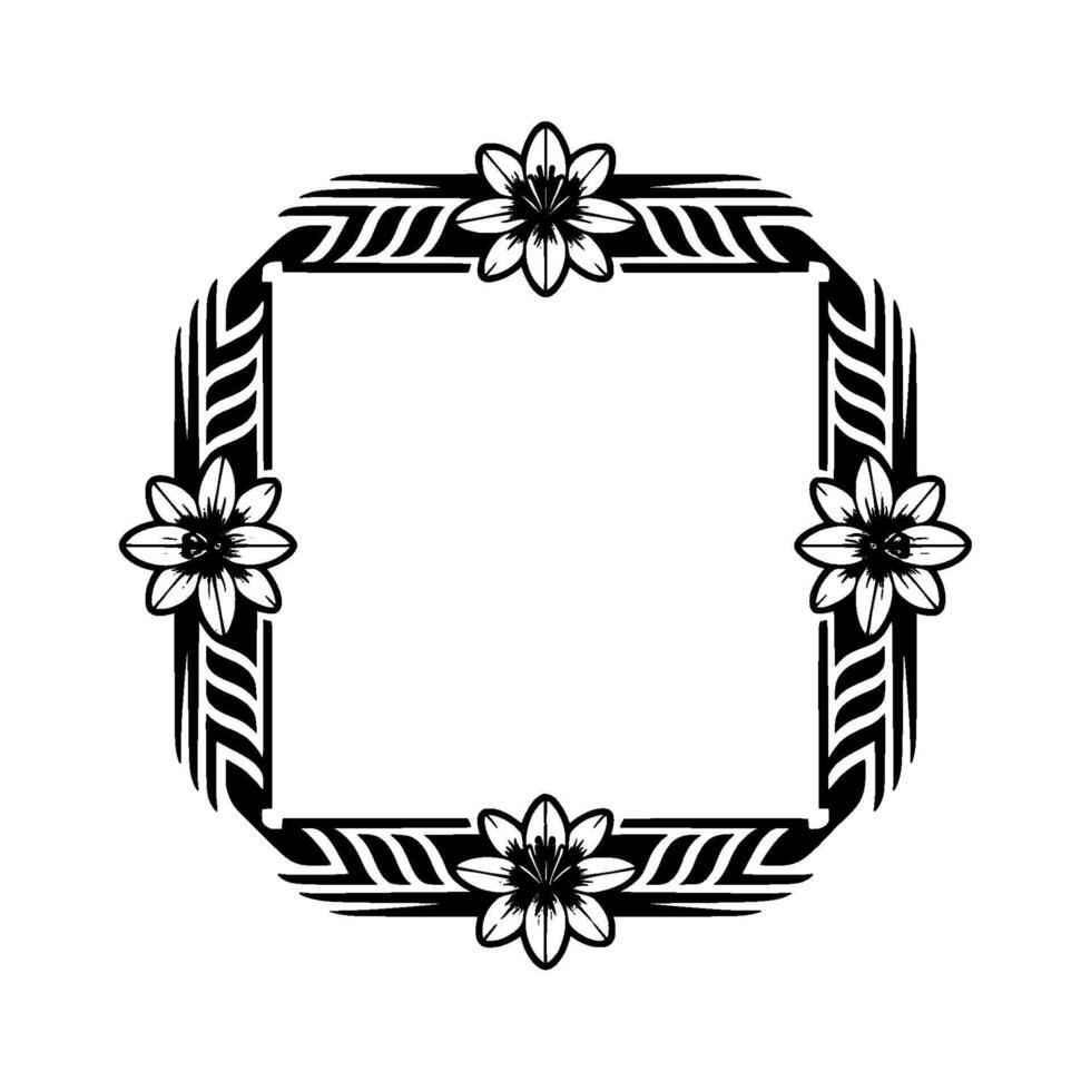 Floral Frame, Black White Geometric, Elegant Border, Blank Space vector