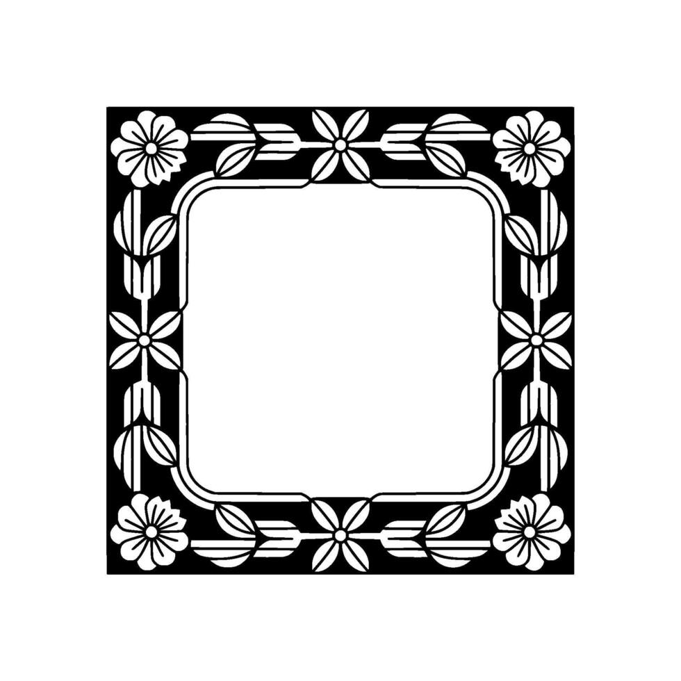 Elegant Floral Frame, Black and White, Art Deco Style - Border vector