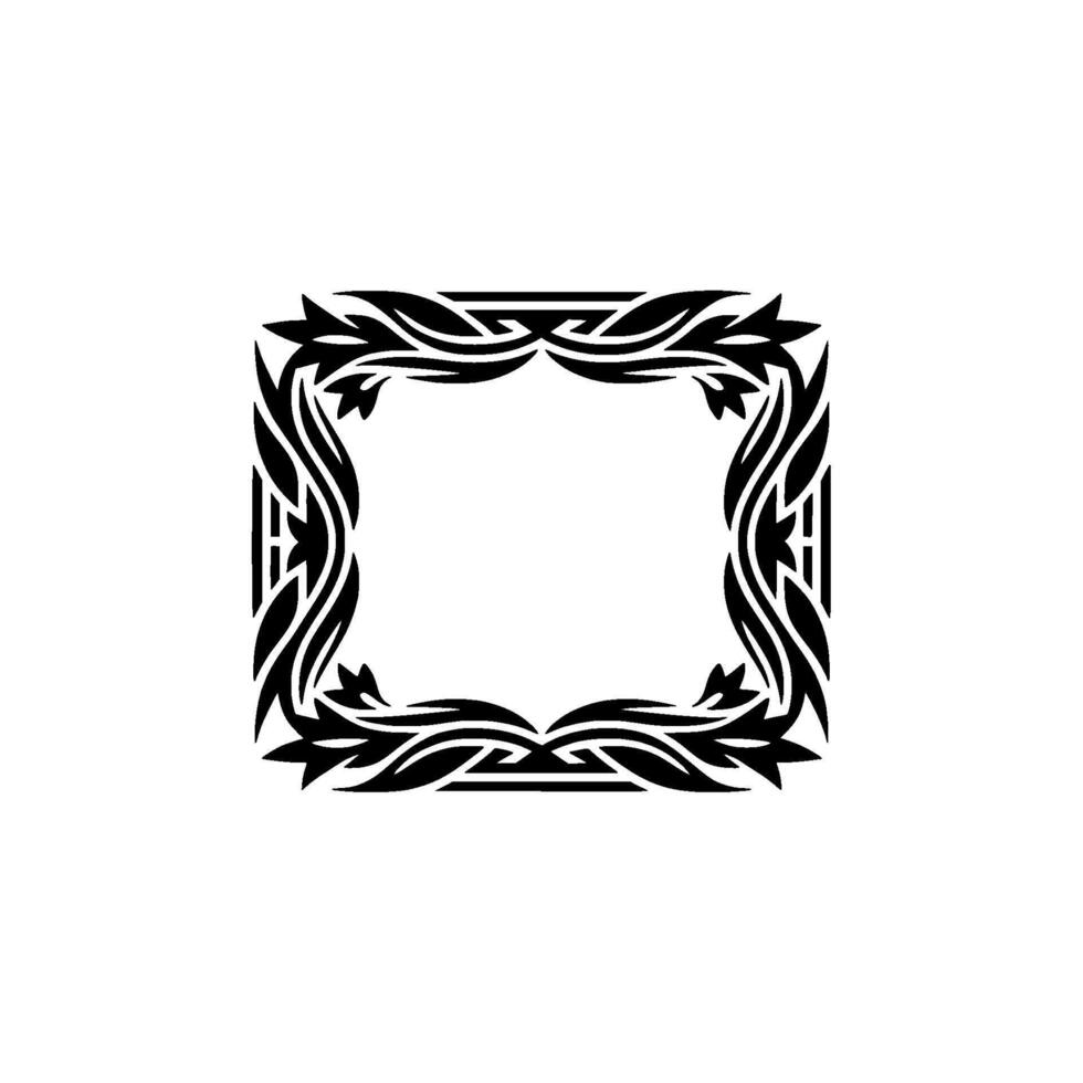 Elegant Black and White Floral Square Frame on White Background - Border vector