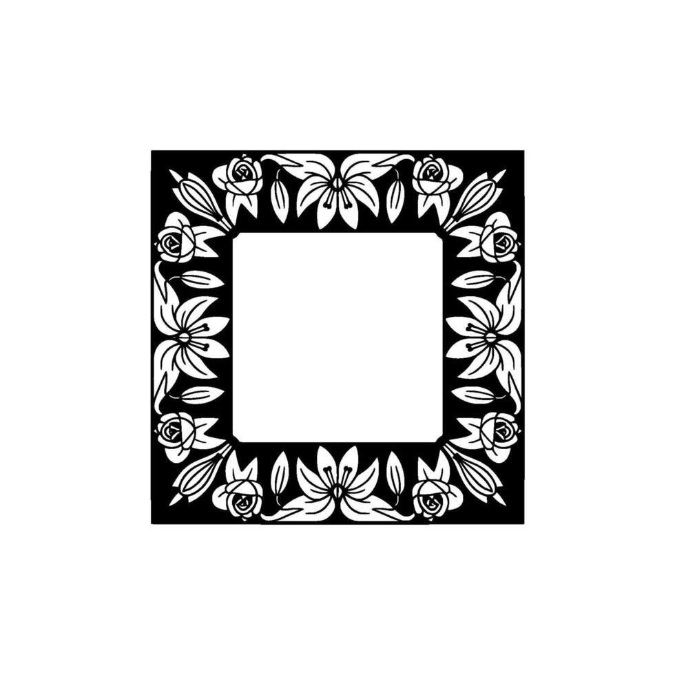 Elegant Floral Square Frame Black and White Art Nouveau Style vector