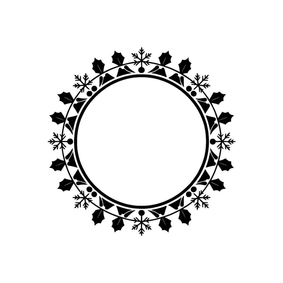 Minimalist Christmas Frame Holly Snowflake Circle Border vector