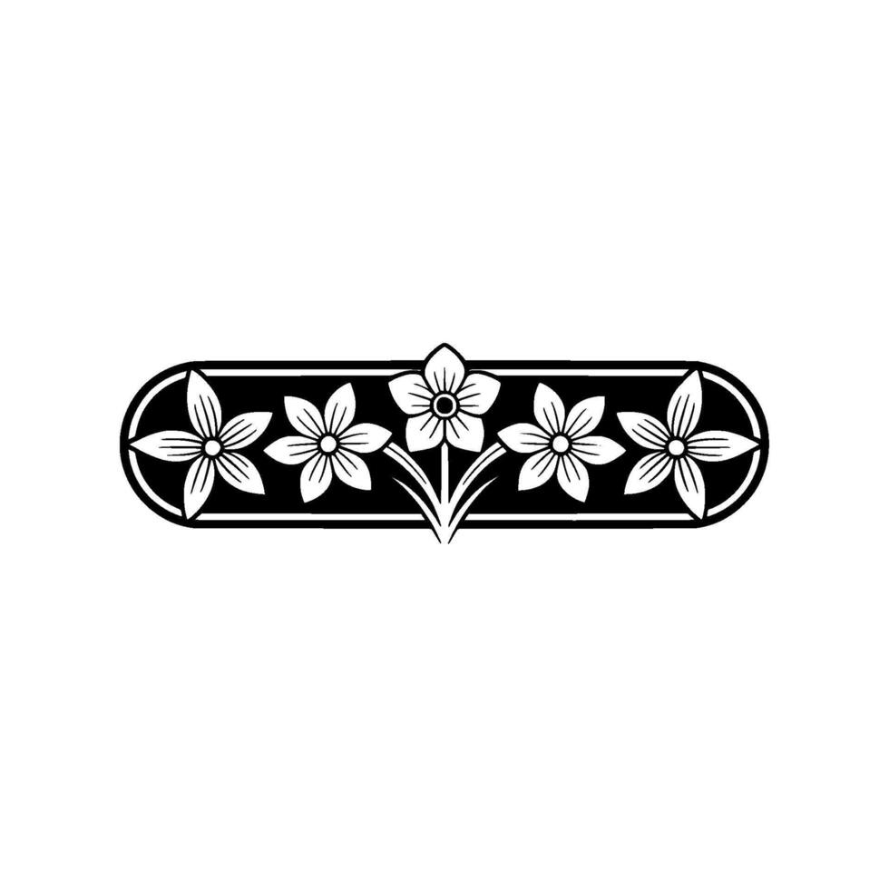 Elegant Black White Floral Border - Blossoms vector