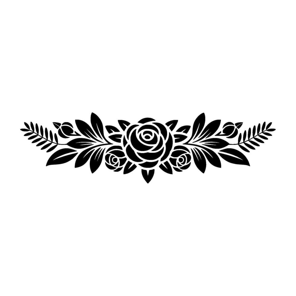 Elegant Black Rose and Leaf Floral Border Element on White vector