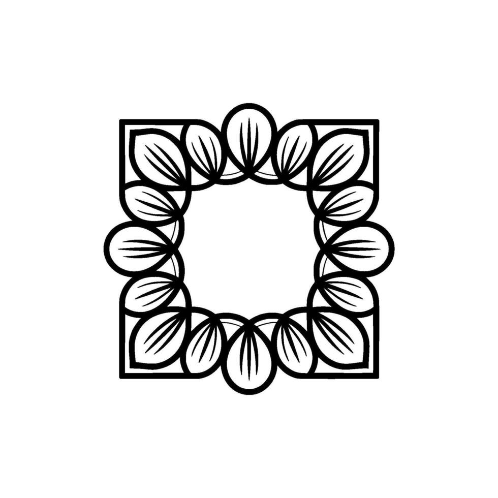 Minimalist Floral Square Frame, Black and White Illustration, Geometric vector