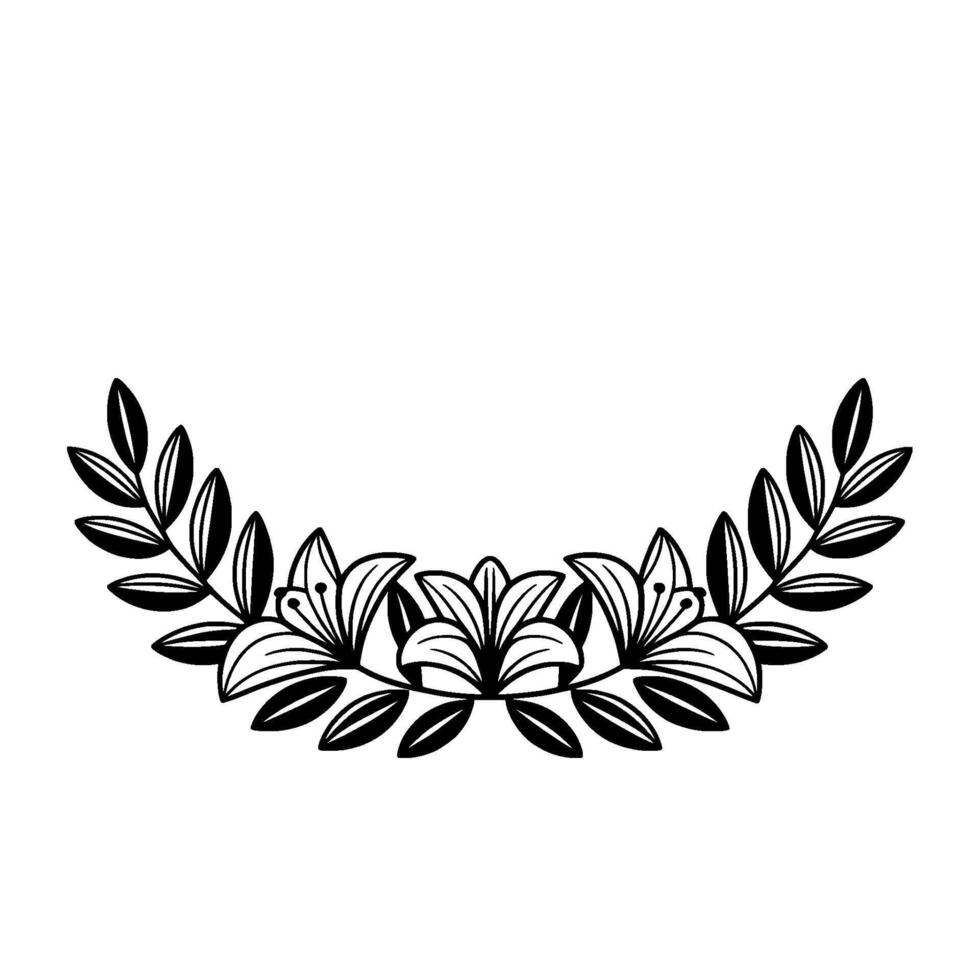 Elegant Floral Wreath Illustration, Black and White, Minimalist - Lilies vector