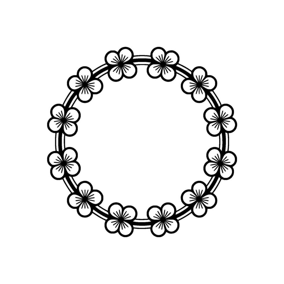 Elegant Floral Wreath Minimalist Black White - Flowers vector