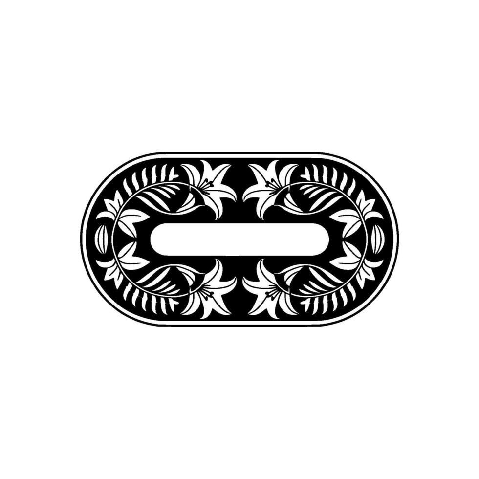 Ornate Black and White Floral Oval Frame on White Background vector