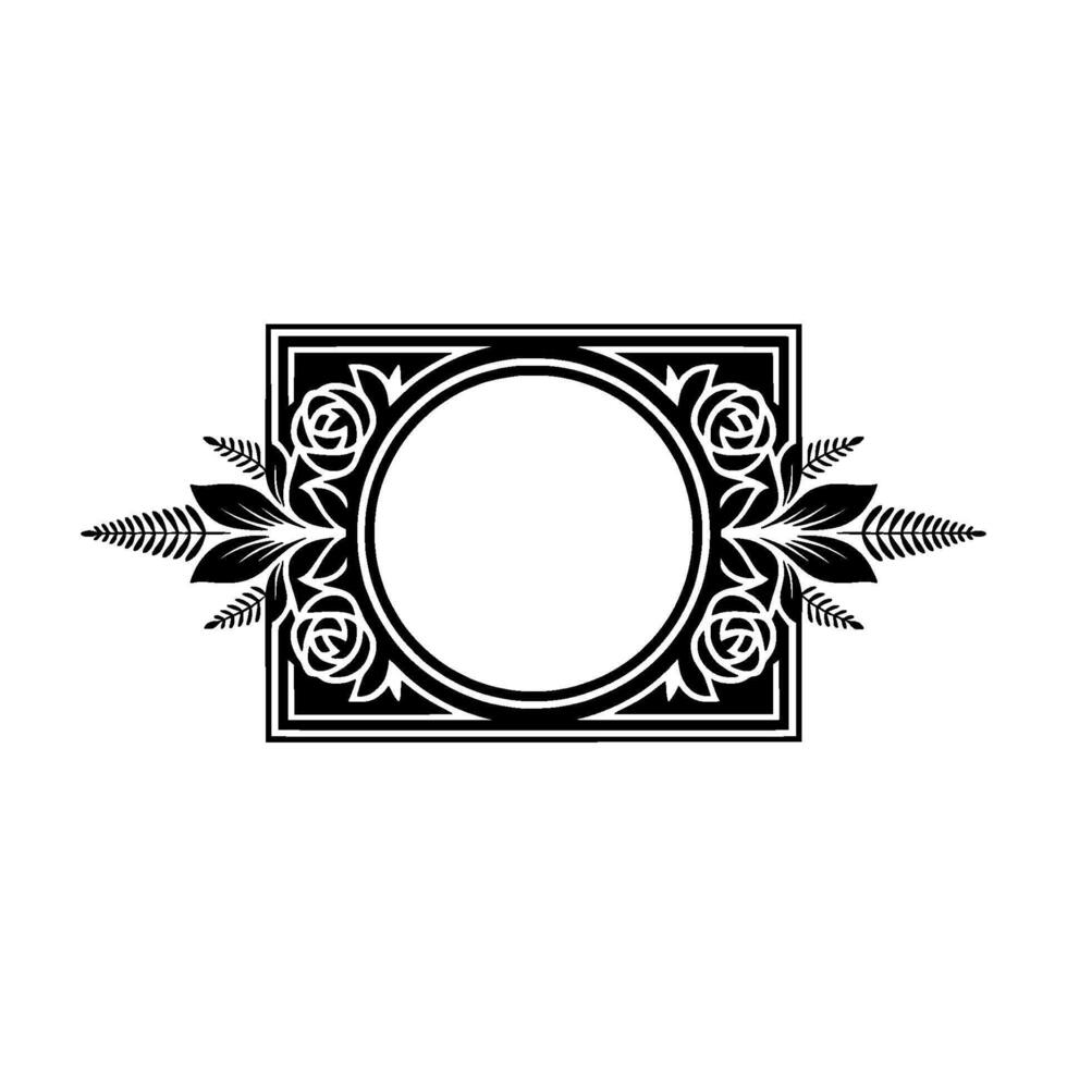 Elegant Black and White Floral Frame, Blank Center, Decorative Element vector