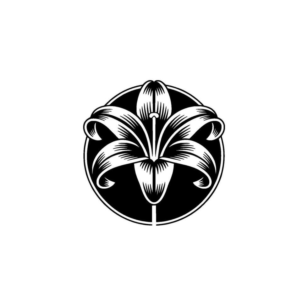 Elegant Lily Flower in Black White, Circular vector