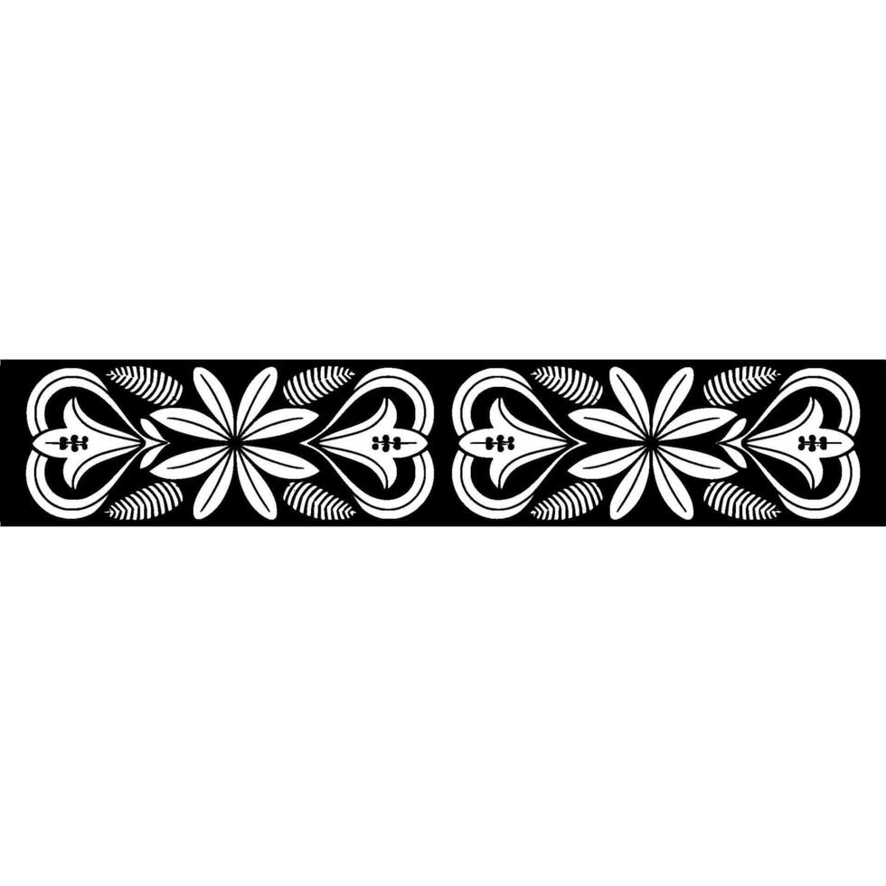 Floral Border Pattern, Black and White, Symmetrical vector