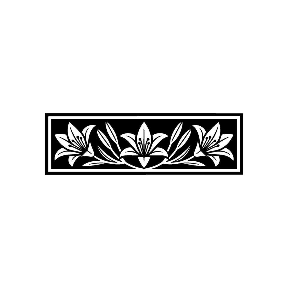 Black and White Lily Floral Border, Art Deco Element vector
