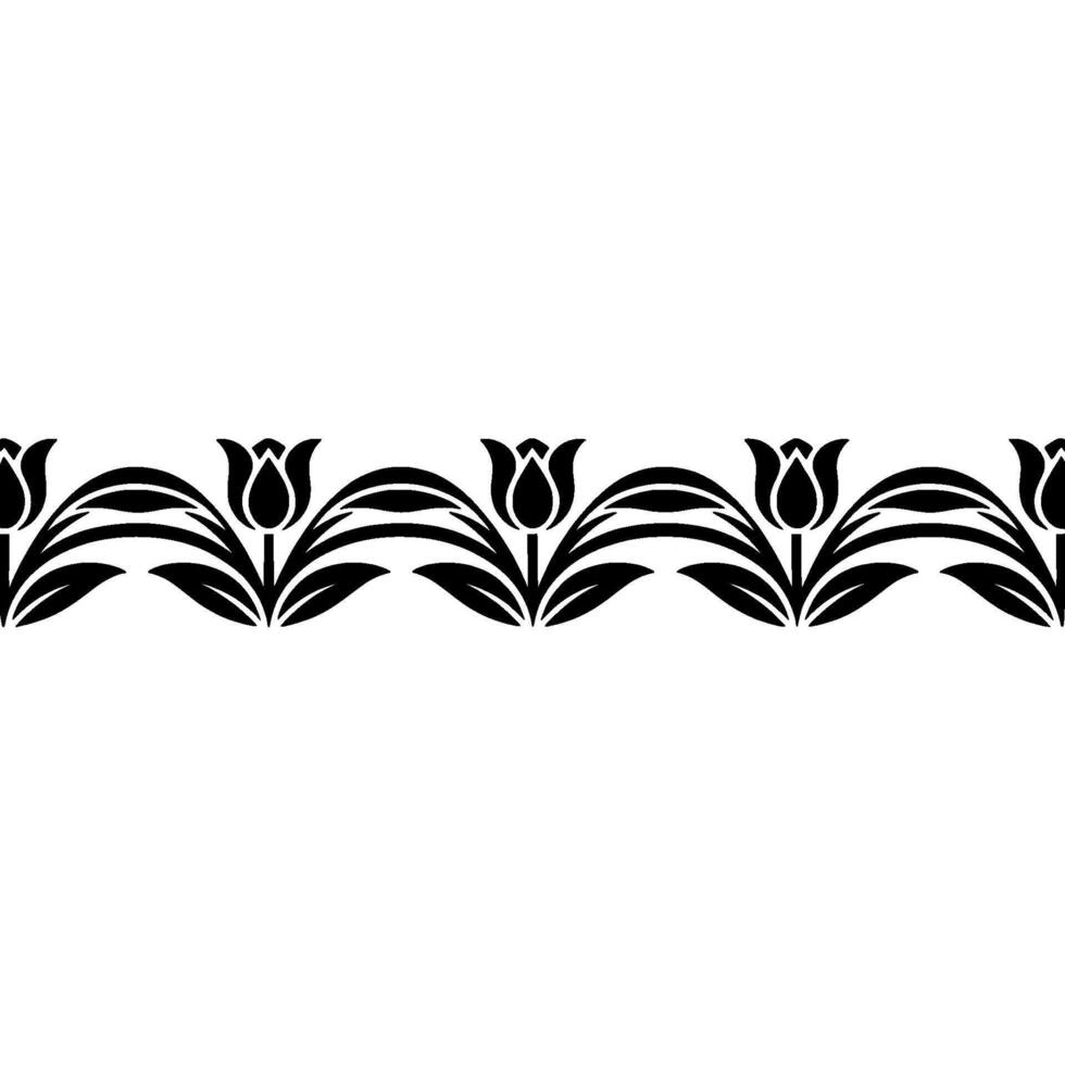 Floral Border Elegant Black Tulip Pattern on White vector