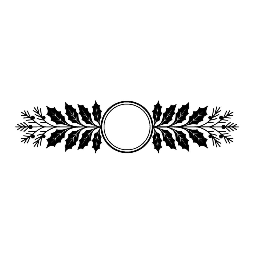 Elegant Christmas Wreath Element Black Holly and Berries, Circle Frame vector