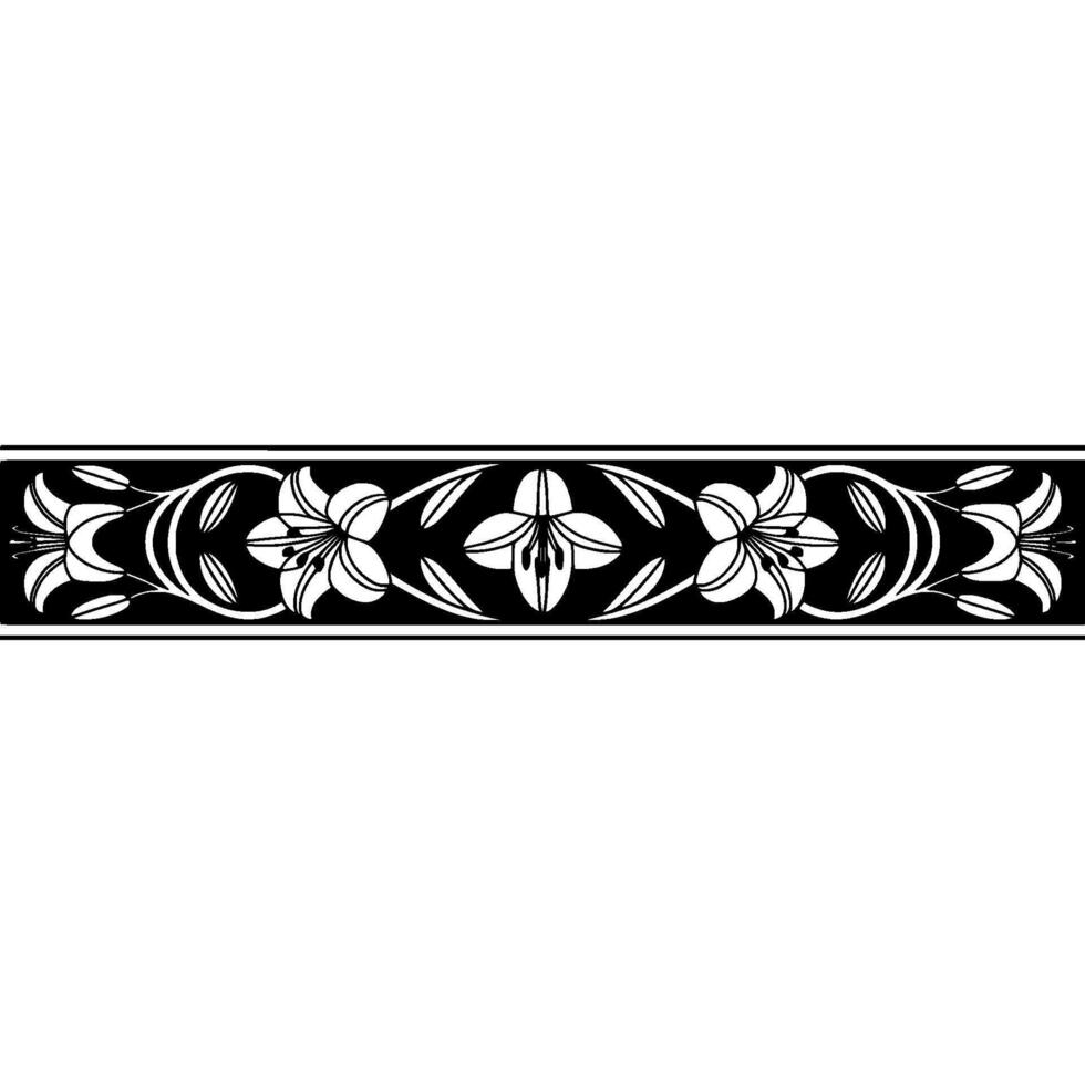 Elegant Black and White Lily Border Art Nouveau Floral Element vector