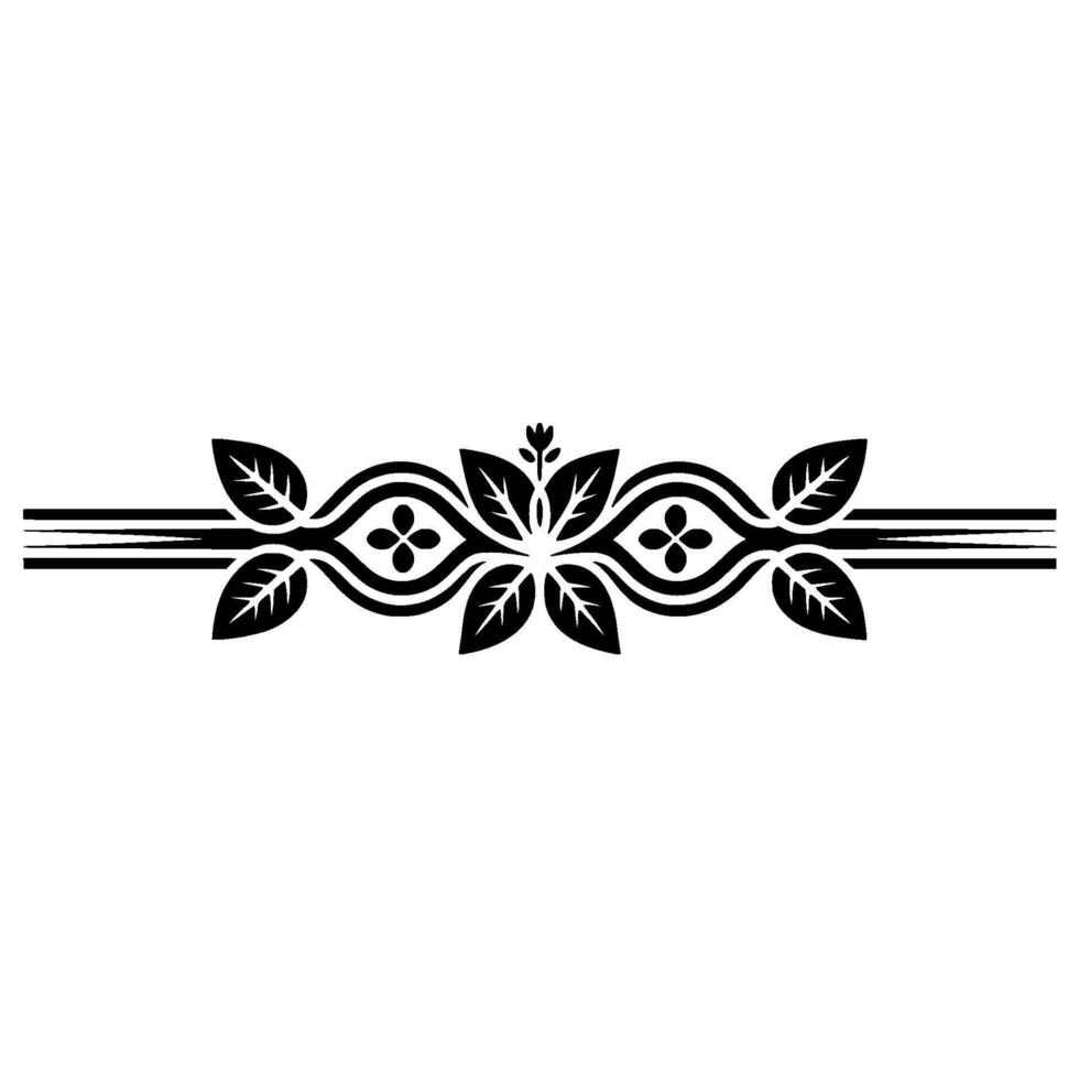 Elegant Black White Floral Border Element on White Background - Floral border vector