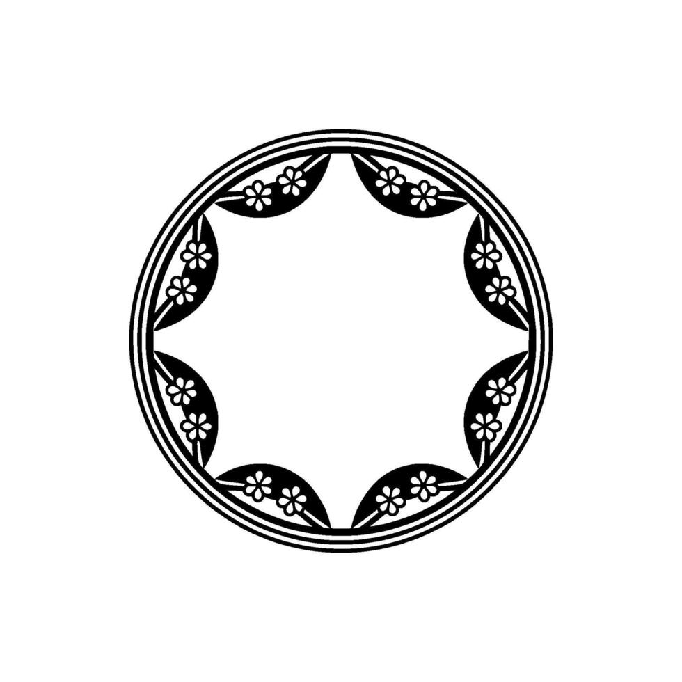 Elegant Floral Circle Ornament in Black and White vector