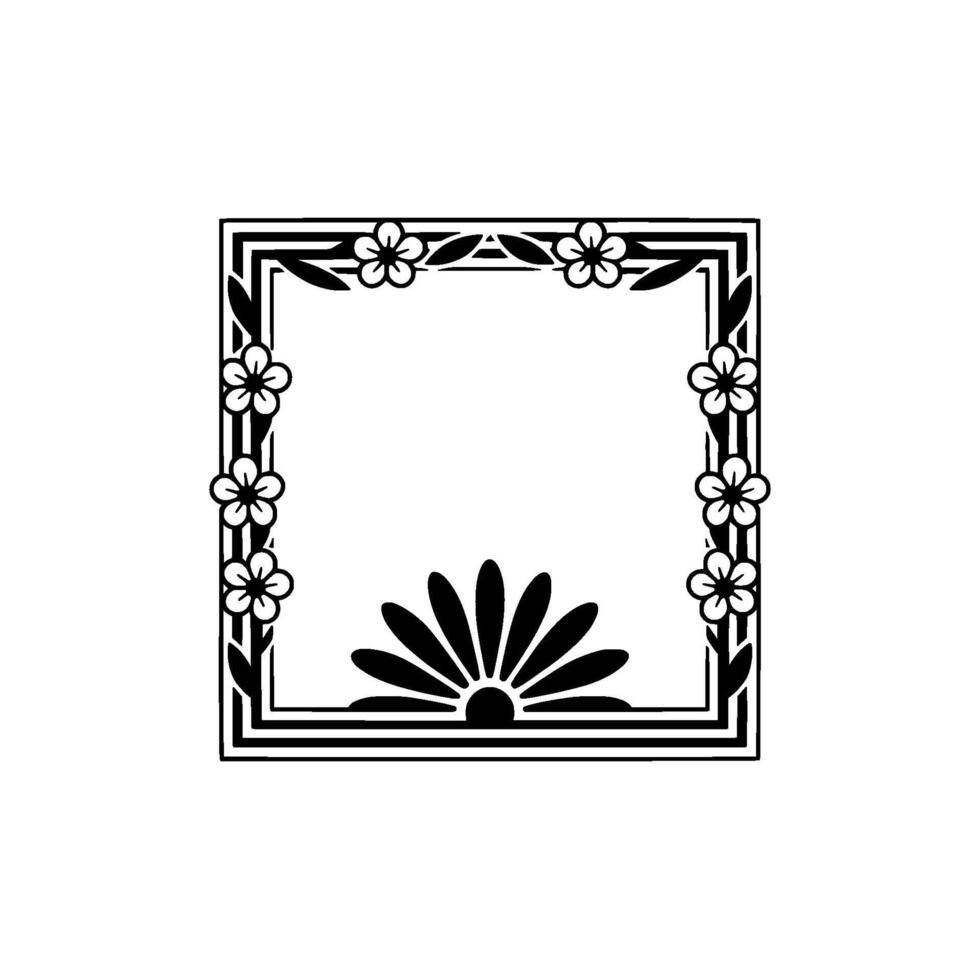 Floral Frame, Decorative Black and White, Elegance. vector