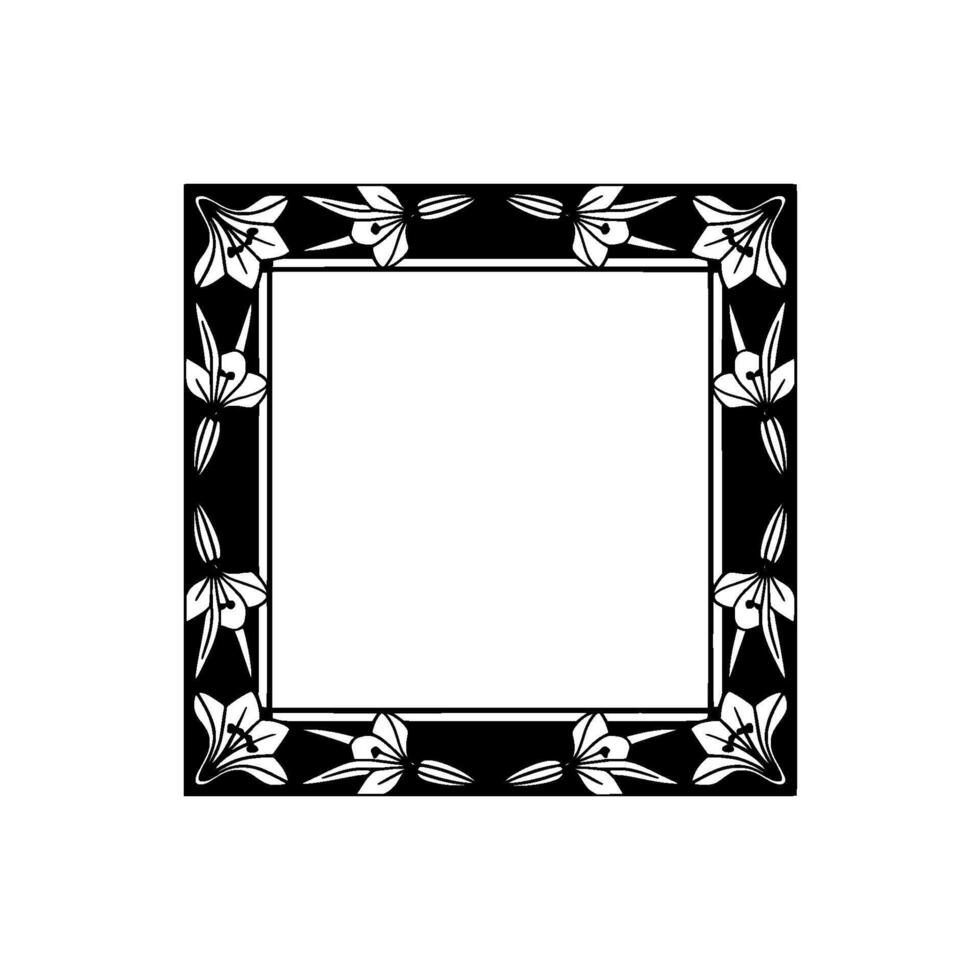 Elegant Floral Frame, Black White, Art Nouveau Style vector