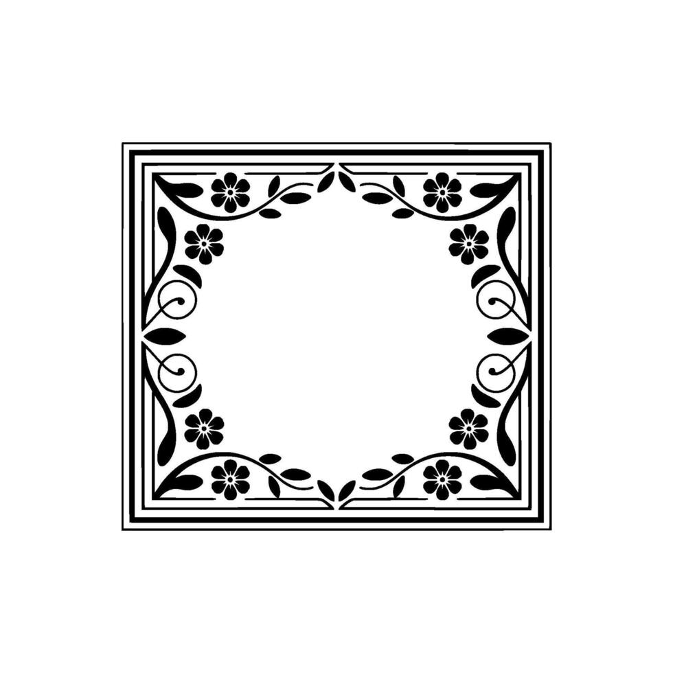 Elegant Floral Frame with Empty Center, Black and White - Border vector