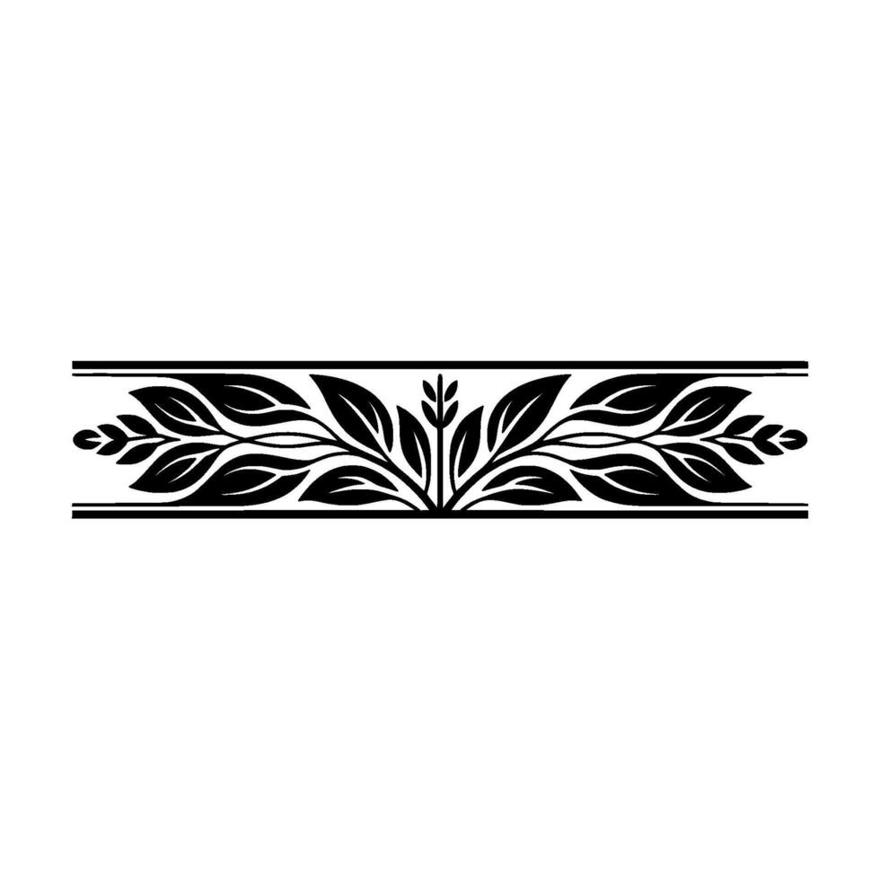 Elegant Black White Leaf Border on White Background - Leaves vector