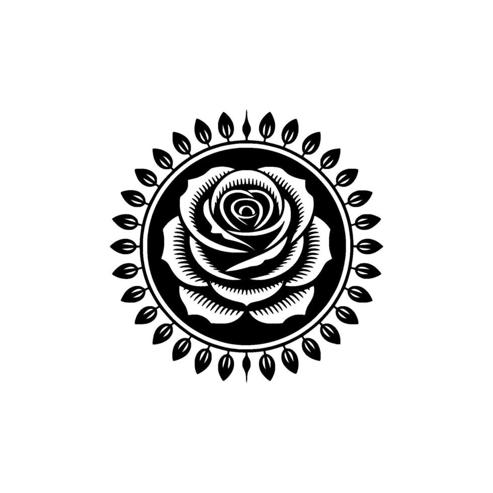Elegant Rose Emblem in Black White, Minimalist vector