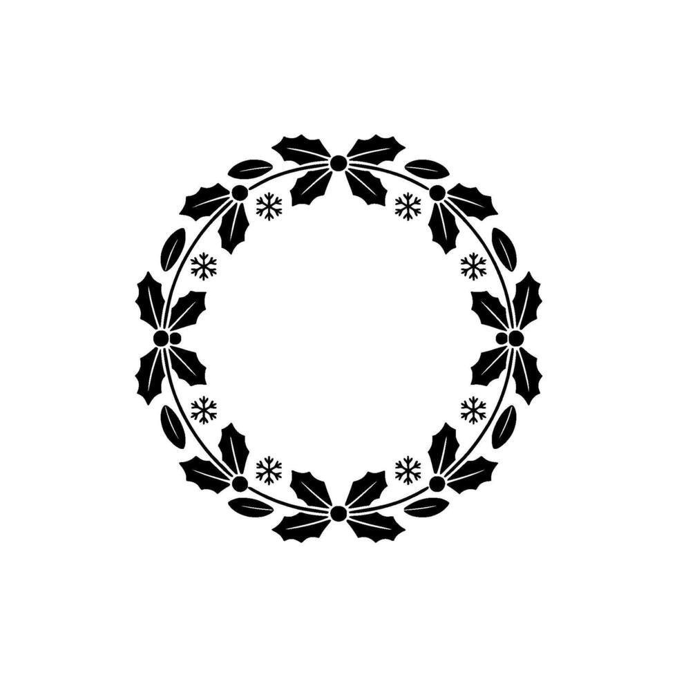 Minimalist Christmas Wreath with Holly and Snowflakes - Berries vector