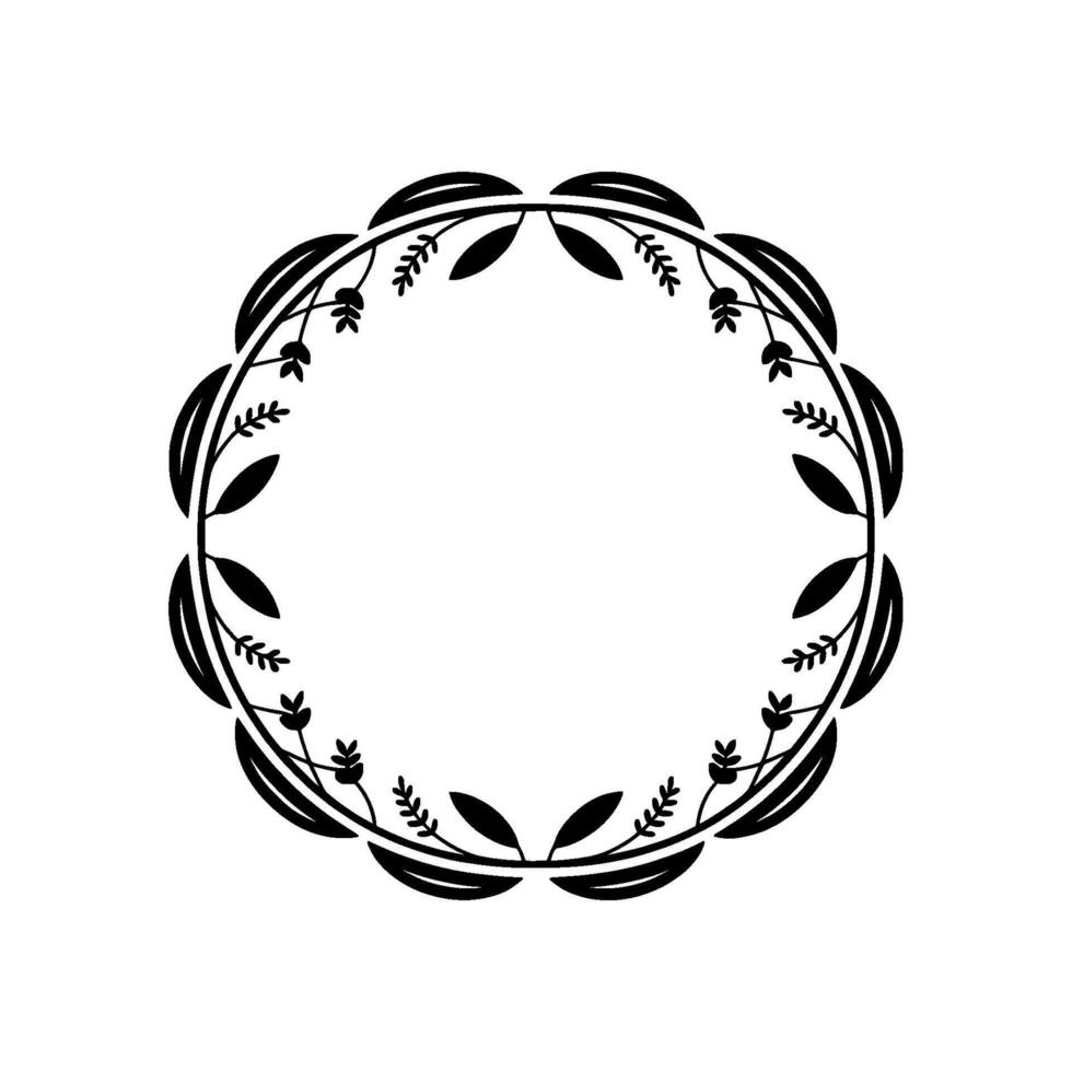 Elegant Black Floral Wreath, Minimalist, Circle Frame vector