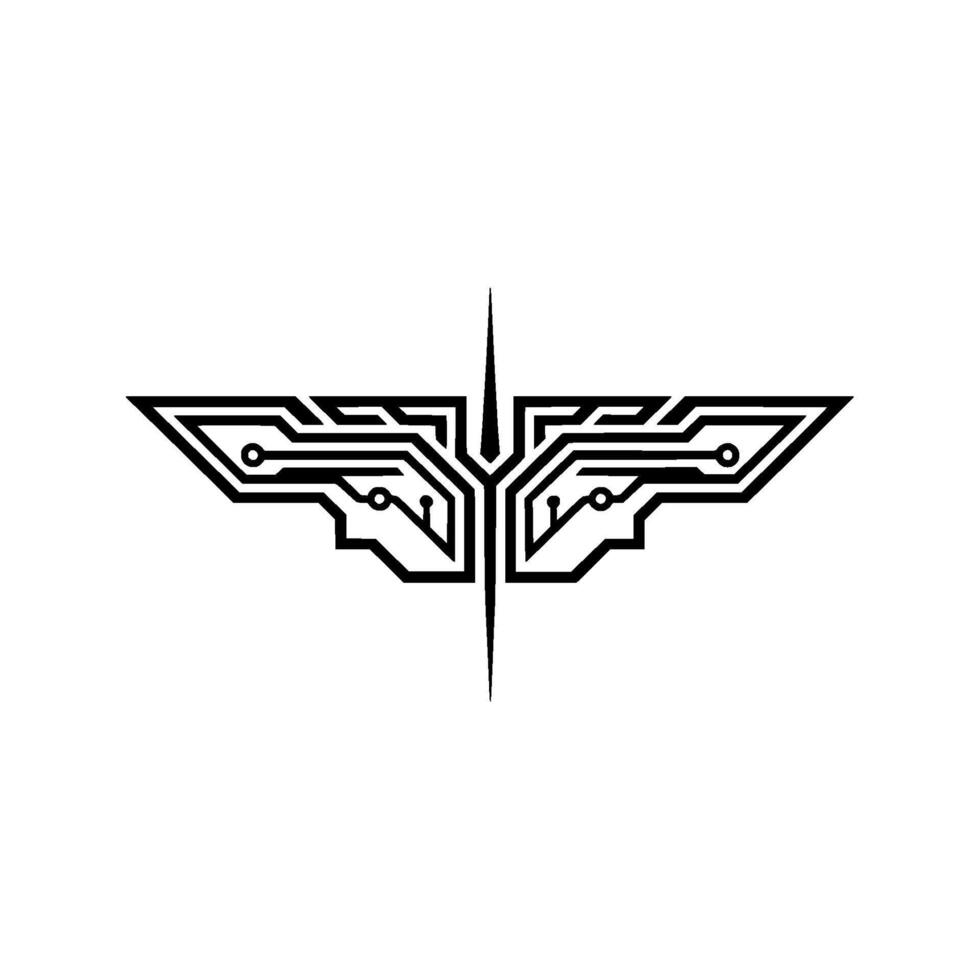 Tech Wing Circuit Board on White, Futuristic, Minimalist vector