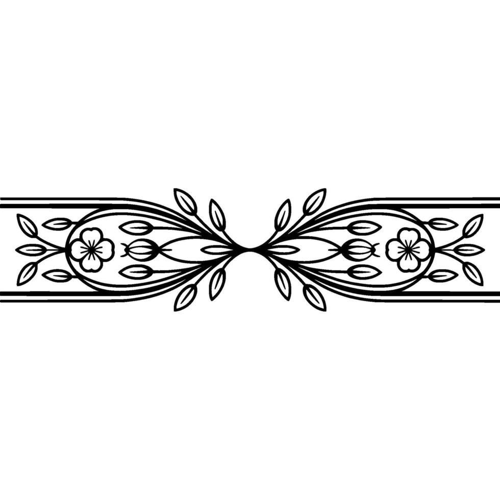 Elegant Floral Border, Black and White, Decorative Element - Botanical vector