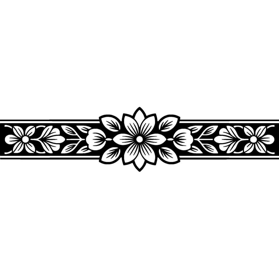 Elegant Floral Border in Black and White - Clean vector
