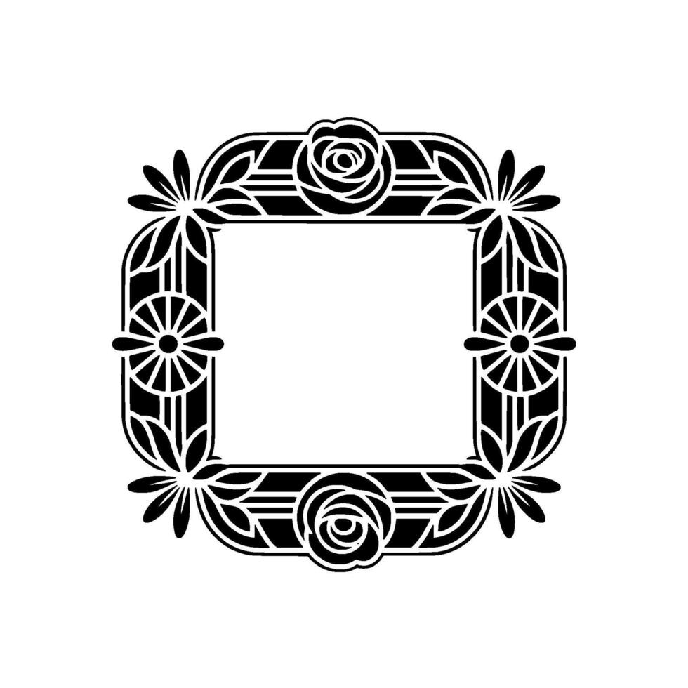 Art Deco Floral Frame Elegant Black and White - Art deco vector