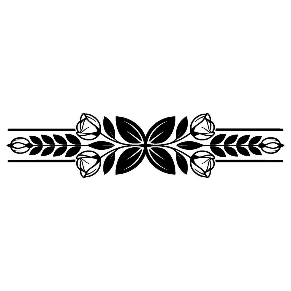 Elegant Floral Border in Black on White, Decorative - Illustration vector