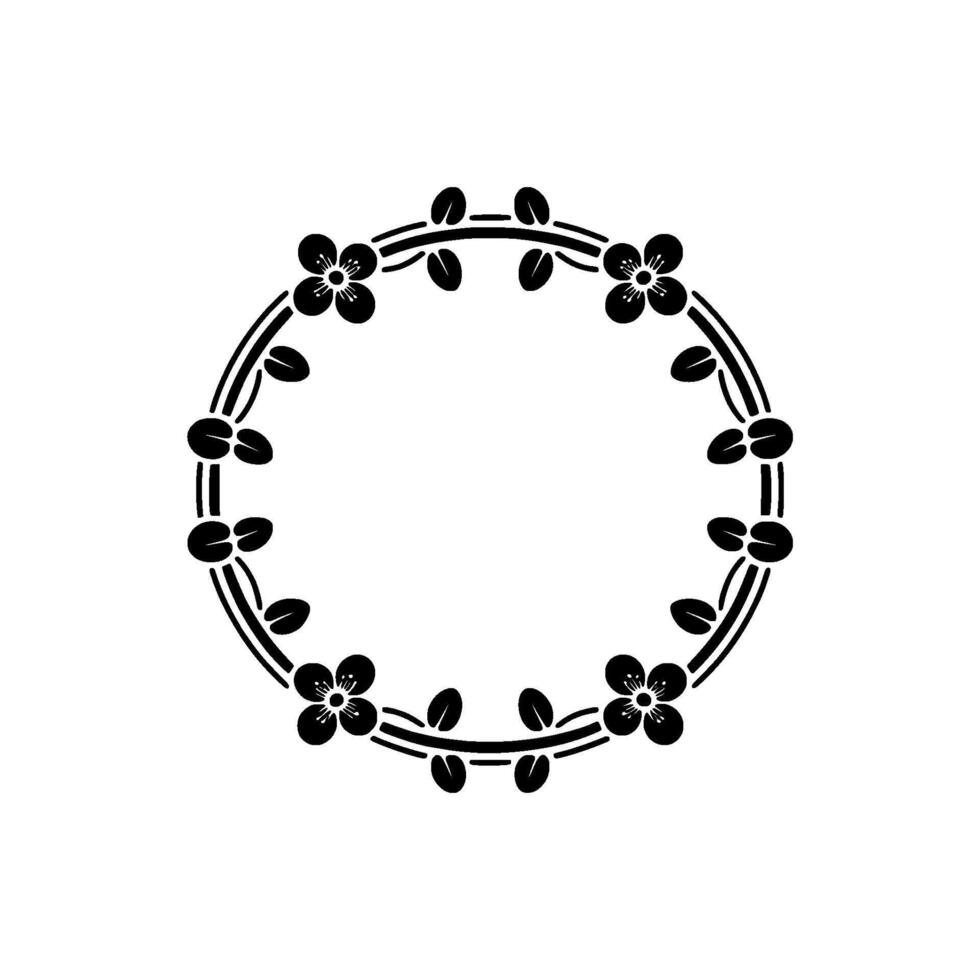 Minimalist Black Floral Wreath on White Background - Simple vector