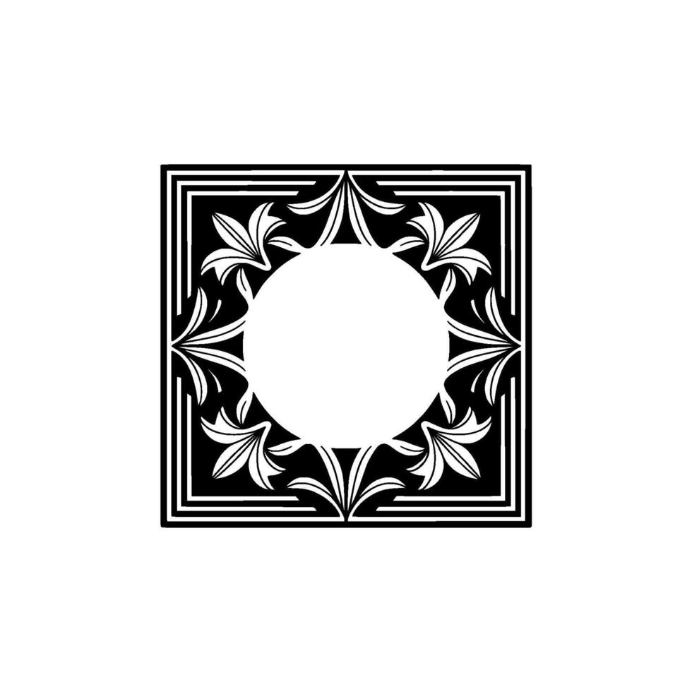 Black and White Floral Square Frame, Elegant Minimalist. vector