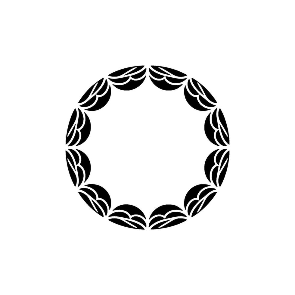 Minimalist Floral Circle Frame, Black and White. vector