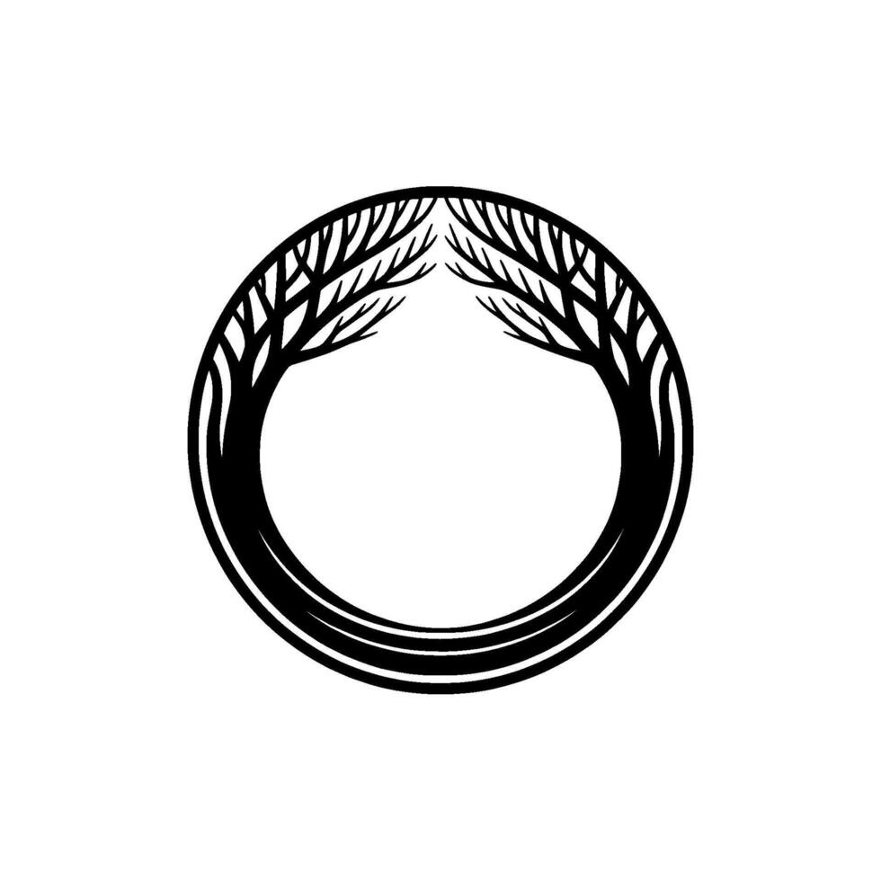 Minimalist Tree Circle Elegant Black Silhouette on White vector