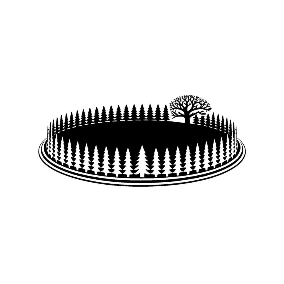 Circle of Trees Minimalist Forest, Black White Illustration vector