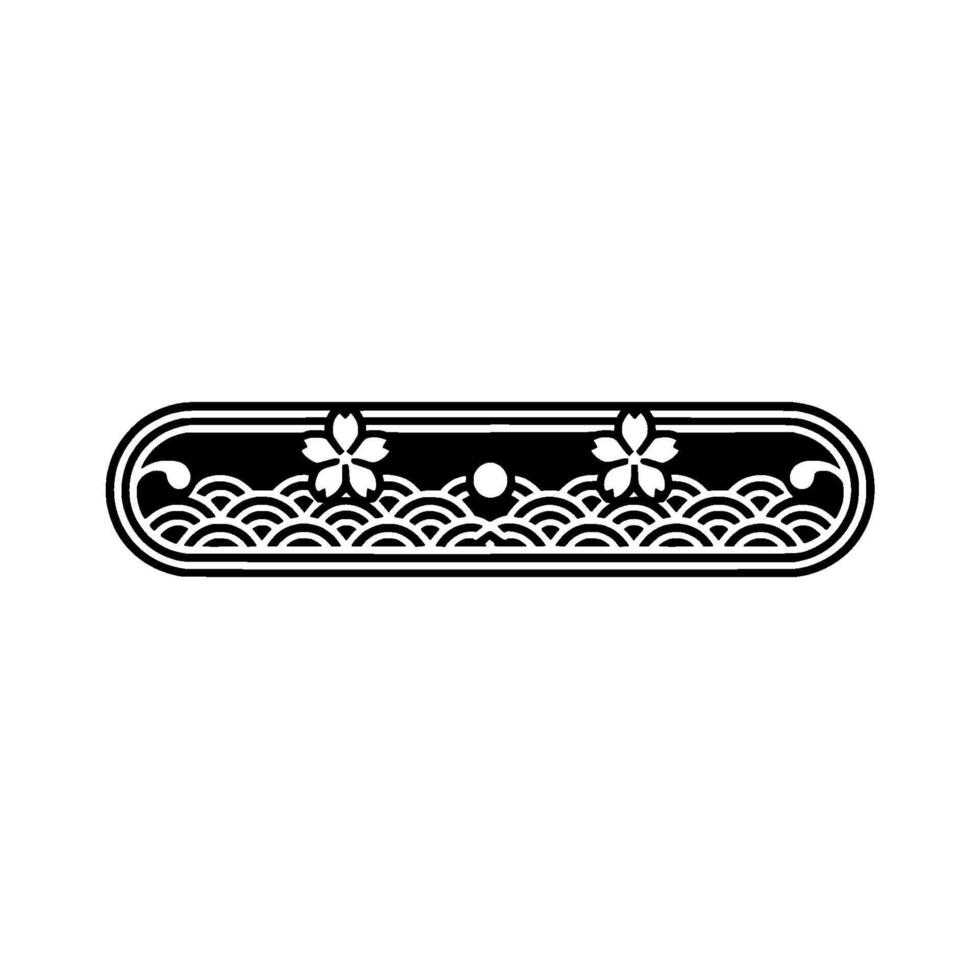 Elegant Japanese Floral Border - Black and White, Isolated vector