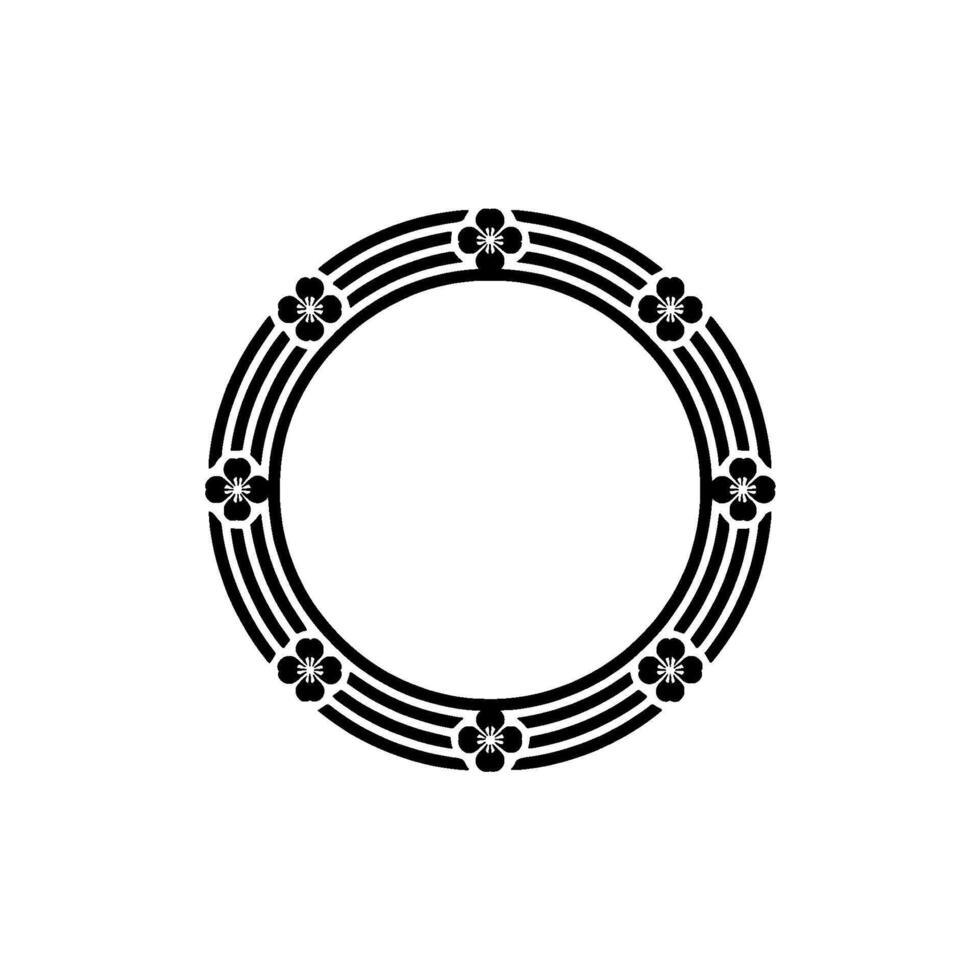 Black Floral Circle Frame on White Background, Minimalist vector