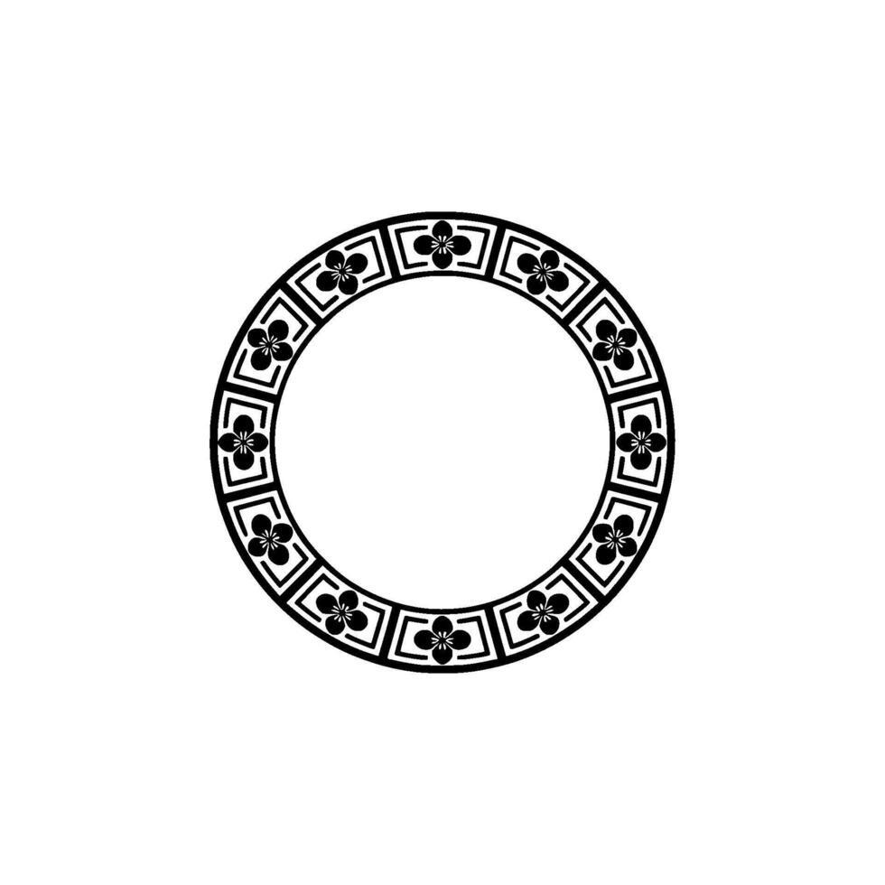 Elegant Black Floral Circle Border, Oriental Style, on Grayscale Background vector