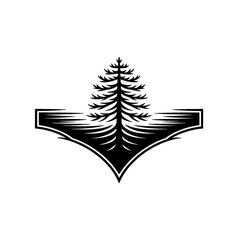 Minimalist Pine Tree Silhouette on White, Clean vector