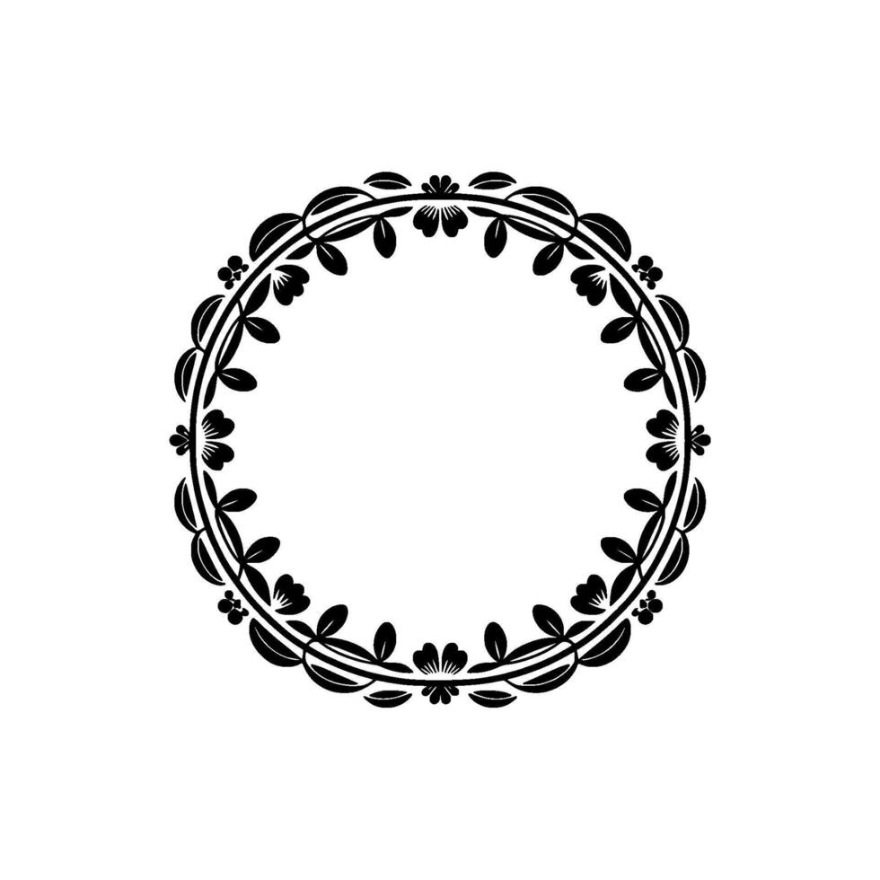 Elegant Black Floral Frame, Circular Laurel Wreath on White vector