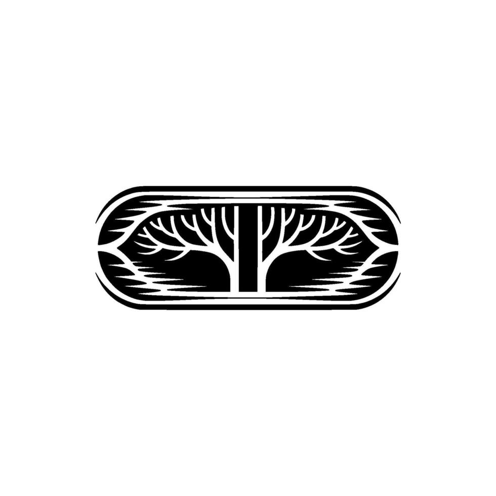 Minimalist Tree in Capsule Shape, Black and White, Nature, Symbol vector