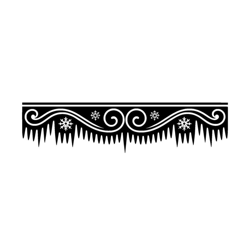 Winter Border Snowflakes, Swirls Icicles, Black and White vector