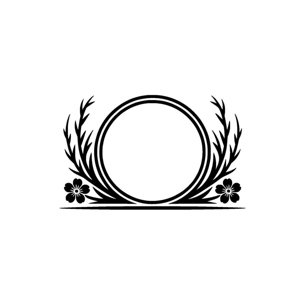 Elegant Black Floral Circle Frame on White Background - Flowers vector