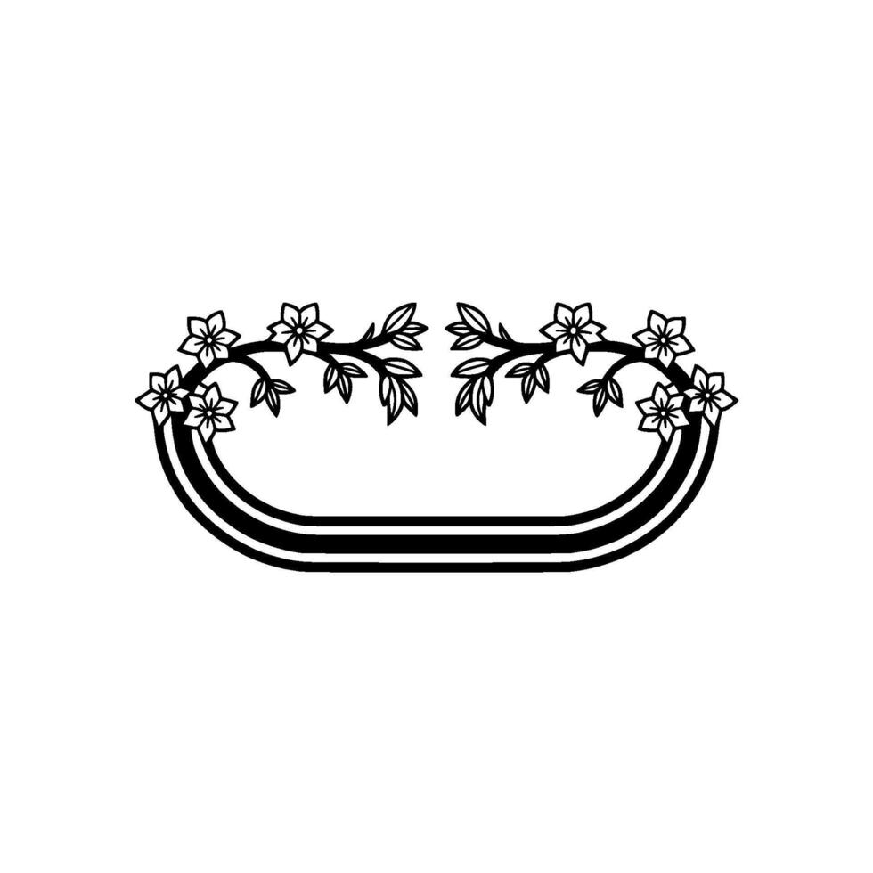 Black Floral Oval Frame - Elegant Line Art Illustration vector