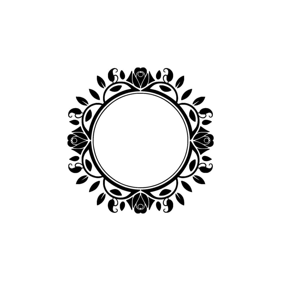 Elegant Black White Floral Circular Frame, Blank Space vector