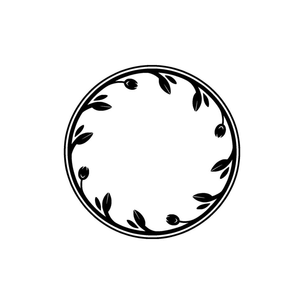 Elegant Floral Wreath in Black Minimalist Element vector