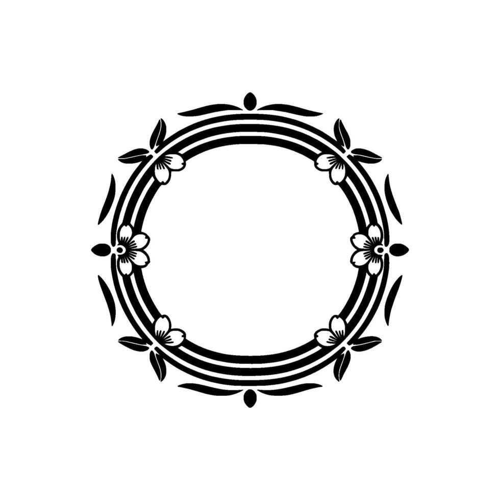 Elegant Floral Circle Frame in Monochrome - Minimalist vector