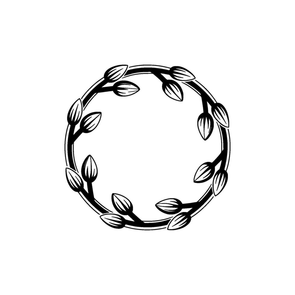 Minimalist Floral Wreath Illustration, Black White vector